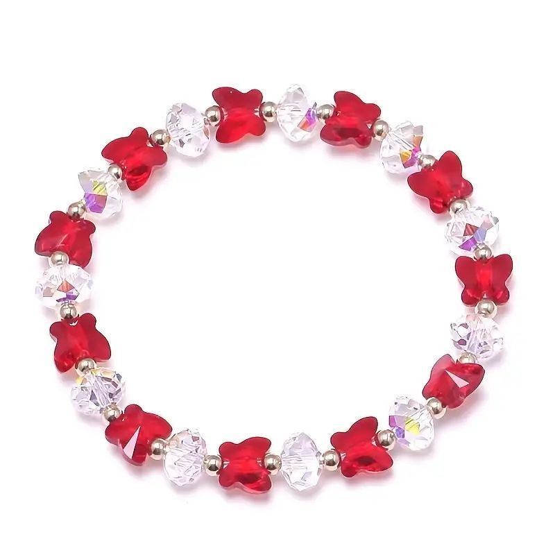 Red Butterfly Crystal Beaded Bracelet